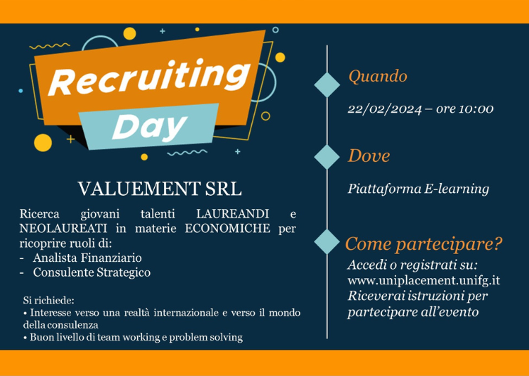 Recruiting Day con VALUEMENT Srl | UNIFG Magazine