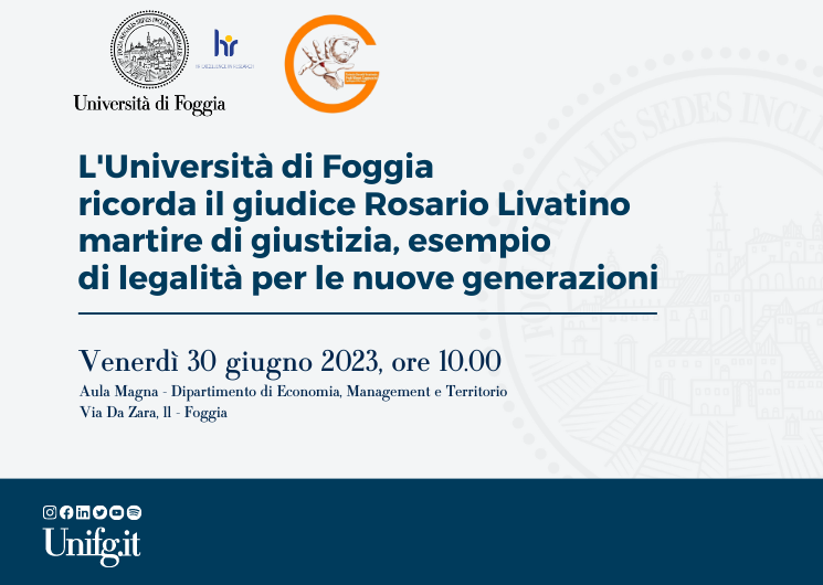 L'università di Foggia ricorda il giudice Rosario Livatino